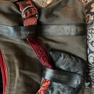 Sahalie hobo bag, brown khaki canvas & leather.